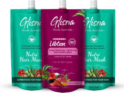 Glisna Natural Nutri Hair Mask 80 gm and Ubtan Face Pack 40 gm Combo(120 g)