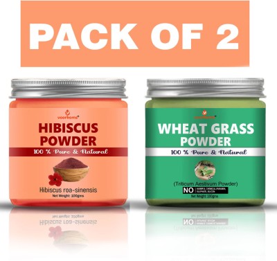 voorkoms Hibiscus WIth Wheat Grass Powder 100G Each Jar For Hair and Skin Care Powder(200 g)