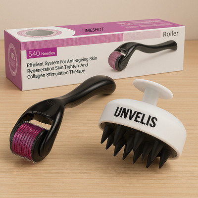 UNVELIS Premium Derm Roller with scalp brush ( true hair care combo ) Hair Regrowth(100 g)
