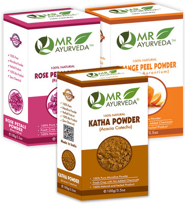 MR Ayurveda Katha Powder, Rose Petals Powder & Orange Peel Powder - Pack of 3(300 g)