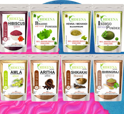Rideena Pure & Natural Aritah Amla Shikakai Bhringraj hibiscus Brahmi Heena Indigo(400 g)