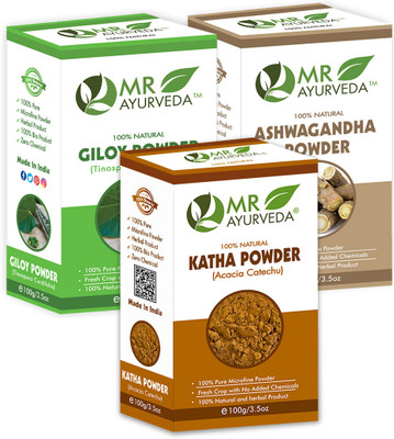 MR Ayurveda Katha Powder, Giloy Powder & Ashwagandha Powder - Pack of 3(300 g)