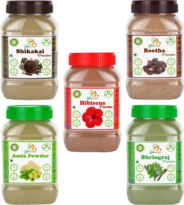 Glow Lush Herbal Hair Pack of Amla,Reetha,Shikakai,Bhringraj,Hibiscus powder(50gm Each)(250 g)