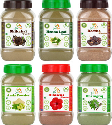 Glow Lush Hair Pack of Amla,Reetha,Shikakai,Bhringraj,Hibiscus & Henna Powder(75gm Each)(450 g)