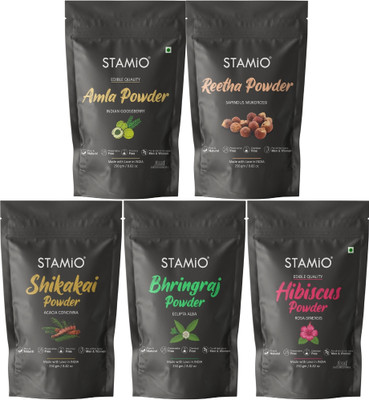 STAMIO Pure Amla Reetha Shikakai Bhringraj Hibiscus Powders Combo for Hair 250gm Each(1250 g)