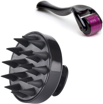 RUGY Derma Roller 0.5mm For Hair Growth,& Black Hair Scalp Massager Brush (COMBO)(100 g)
