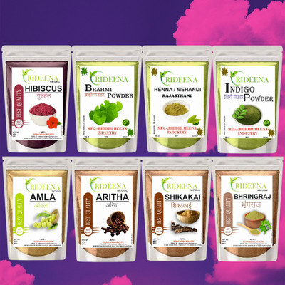 Rideena Natural & Best Aritah Amla Shikakai Bhringraj hibiscus Brahmi Heena Indigo(400 g)