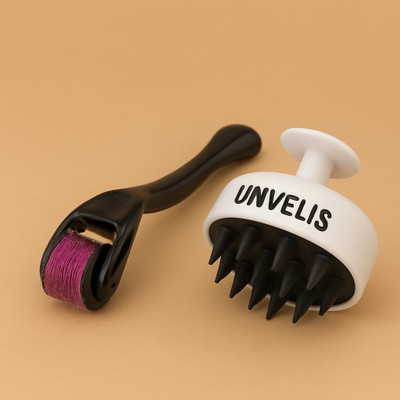 UNVELIS Hair Scalp Massager Shampoo Brush & Derma Roller for Beard Hair Skin(100 g)