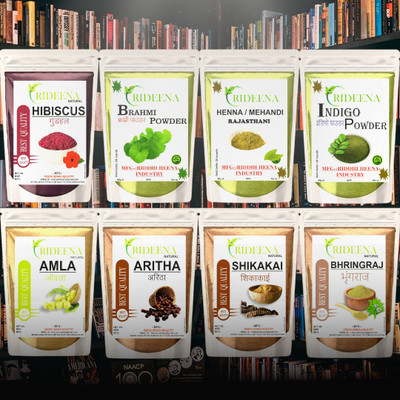 Rideena Organic & Best Aritah Amla Shikakai Bhringraj hibiscus Brahmi Heena Indigo(800 g)