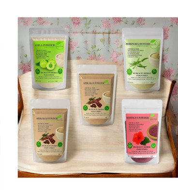Beautoherb 5 packs Amla Aritha Shikakai Hibiscus Bhringraj Powder(250 g)