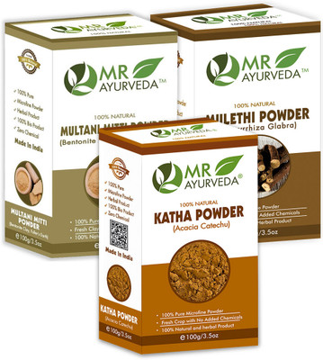 MR Ayurveda Katha Powder, Multani Mitti Powder and Mulethi Powder - Set of 3(300 g)