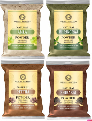Ayusoul Ayurveda Amla, Bhringraj, Reetha, Shikakai Hair Powder Pack, Mask for Hair Growth(400 g)