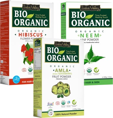Indus Valley BIO Organic Herbal Powder (Hibiscus + Amla + Neem) Combo Pack (Set of 3)(300 g)