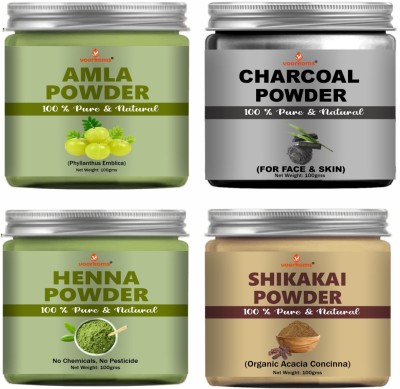 voorkoms Charcoal+Amla+Shikakai+Henna Powder Natural Wellness Blend 400 G Pack of 4(400 g)