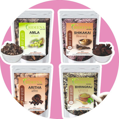 Rideena Natural and Best Dry Amla Raw Reetha Raw Shikakai Raw Bhringrj Raw(400 g)