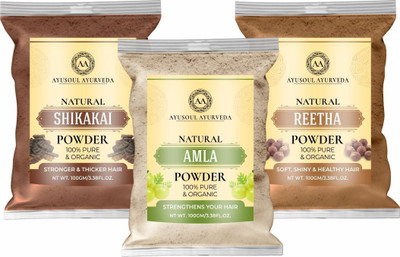 Ayusoul Ayurveda Shikakai Powder| Amla| Reetha Powder for Hair Growth & Anti Hair Fall Hair Mask(300 g)