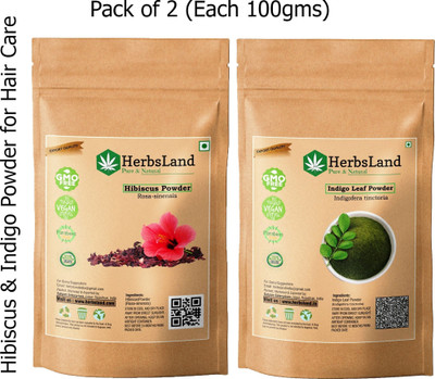 HerbsLand Hibiscus And Indigo powder for Hair Care (100gm Each)(200 g)