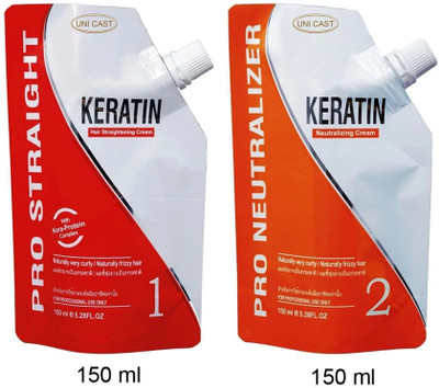 UNICAST Keratin Pro-Straightening Cream & Pro-Neutralizer Kit With Kera-Protein Complex(300 ml)