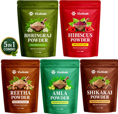 VitaVedik Amla Powder for Hair Reetha Shikakai Bhringraj Hibiscus 5 in 1 Herbal Hair Combo(250 g)