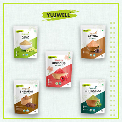 YUJWELL Organic Hair Pack- Amla, Aritha, Shikakai, Bhringraj, Hibiscus Powder, 100g Each(500 g)