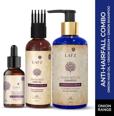 LAFZ Anti-Hairfall Range with Onion Seed Oil Shampoo, Serum & Essential Oil For Hair