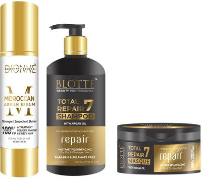 Dionne BEAUTY PROFESSIONAL Total Repair 7 Shampoo, Masque and Argan oil Hair Serum(670 ml)