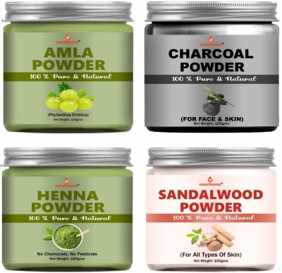 voorkoms Charcoal+Amla+Sandalwood+Henna Powder Natural Wellness Blend 400 G Pack of 4(400 g)