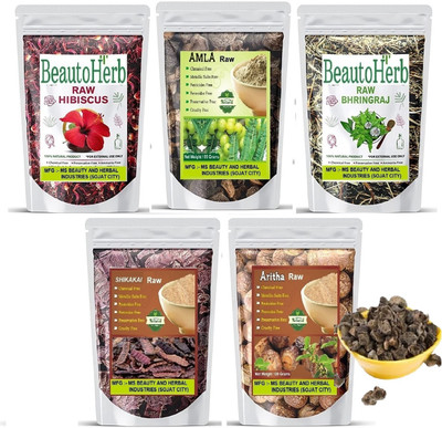 Beautoherb Smooth hair Amla Aritha Shikakai Bringraj Hibiscus Raw(500 g)