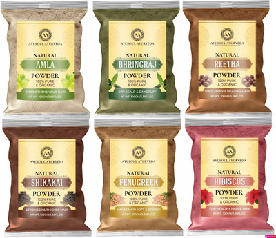 Ayusoul Ayurveda Hibiscus| Amla| Reetha| Bhringraj| Shikakai| Fenugreek Powder for Hair Growth(600 g)
