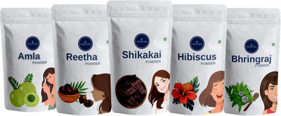 VEDICINE Amla Reetha Shikakai Hibiscus and Bhringraj Powder For Hair Pack (40g each)(200 g)