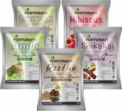 FORTUNATE Amla, Reetha, Shikakai, Bhringraj & Hibiscus Powder - Hair Pack Combo Pack(250 g)