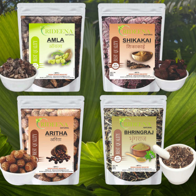 Rideena Export And organic Dry Amla Raw Reetha Raw Shikakai Raw Bhringrj Raw(400 g)