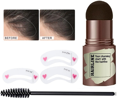 MYEONG Black Hair Liner + Eyebrow Stamper Kit with Stencil Powder Eyebrow Brush 10 g(Black)
