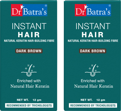 Dr Batra's Instant Hair Natural keratin Hair Building Fibre Dark Brown - 12 gm (Pack of 2) 2Q4000000260 Medium Hair Volumizer Powder(24 g)