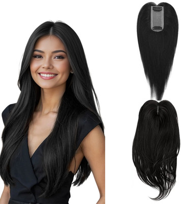 VIVIAN 2 Clip Matt hair Middle Partition Straight Synthetic  Topper (Black Color) Hair Extension