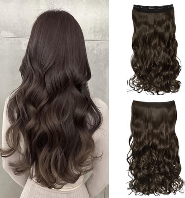 D-DIVINE 5 Clips Curly Synthetic Heat Resistant Women Curly Extension (Dark Brown) Hair Extension