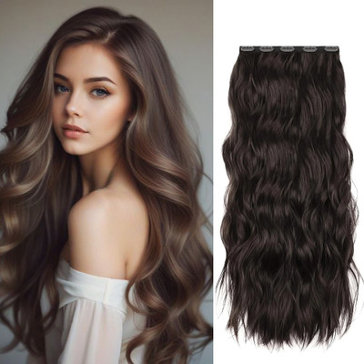 D-DIVINE Soft  Extensions And Wigs Women Curly/Wavy 5 Clips in Brown color Hair Extension