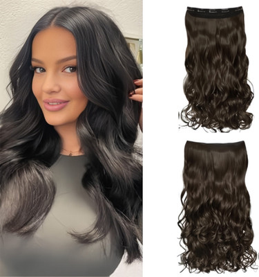 Views Silky Soft  Extensions And Wigs Women Curly/Wavy 5 Clips in Brown color Hair Extension