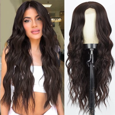 VIVIAN Long Matte Brown Wigs for Women Wavy/Curly Synthetic Hair Extension