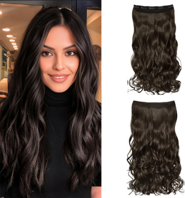 DELUXE Full Head Curly Wave Clips in on Synthetic  Extensions, Brown Hair Extension