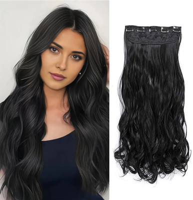 Views Silky Soft  Extensions And Wigs Women Curly/Wavy 5 Clips in Black color Hair Extension
