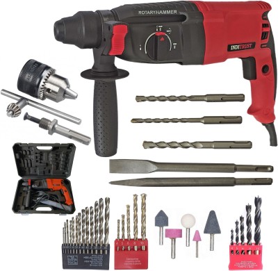 Inditrust 6 Month Warranty RED 1250W 26mm Electric Hammer Machine with 5pc bit and 13mm drill chuck & Adaptor 13pc HSS 5pc Masonry 5pc Wood 5pc Stone Rotary Hammer Drill(26 mm Chuck Size, 1250 W)