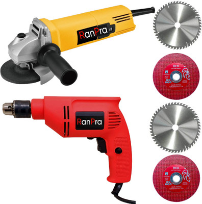 RanPra COMBO OF 10MM DRILL MACHINE FORWARD&REVERSE WITH 4USEABLE BLADES AND 5PCS DRILL BITS AND ANGLE GRINDER Hammer Drill(10 mm Chuck Size, 600 W)