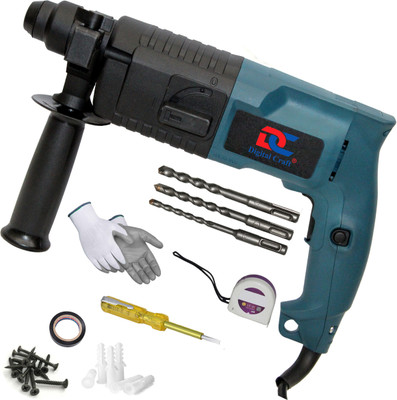 Digital Craft Heavy-Duty Copper Motor Drill Set with Multi-Tool Kit for Home Projects 20mm Hammer Drilling Machine,Tape 3Mtr,Line Tester Rotary Hammer Drill(20 mm Chuck Size, 800 W)