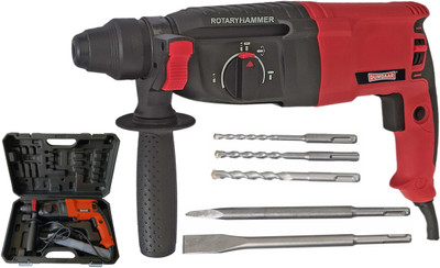 DUMDAAR DM26 1250w Red Rotary Electric Hammer Drill machine with 2pc Chisel and 3pc Hammer Bit Rotary Hammer Drill(26 mm Chuck Size, 1250 W)