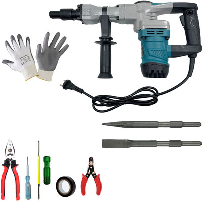 Hillgrove HGCM1060M1 18MM Demolition Chisel+Hammer Concrete Breaker Drill Machine with 5Pcs Hand Tool Kit, Safety Gloves and 2 Bits for Breaking Concrete Wall DPH40 Rotary Hammer Drill(18 mm Chuck Size, 2000 W)