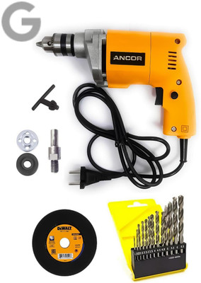 Mamodiaz Ancor A-2310 Drill Machine Heavy Duty With Iron Cutting & Complete set With 13pcs HSS Drill Bit Set Impact Driver(10 mm Chuck Size, 350 W)