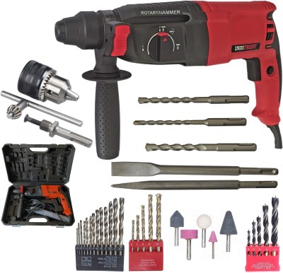 Inditrust new 6 Month Warranty RED 1250W 26mm Electric Hammer Machine with 5pc bit new and 13mm drill chuck & Adaptor 13pc HSS 5pc Masonry 5pc Wood 5pc Stone Rotary Hammer Drill(26 mm Chuck Size, 1250 W)