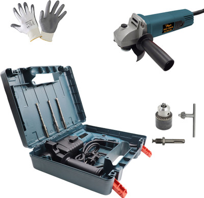 Hillgrove HGCM1010M3 20mm Hammer Impact Drill Machine Forward/Reverse Rotation with 100MM Angle Grinder,Drill Chunk(13mm)3Pcs SDS Plus Bits for Drilling HGCM1033 Hammer Drill(20 mm Chuck Size, 750 W)