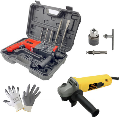 Hillgrove HGCM1051M1 26mm Hammer Impact Drill Machine Forward/Reverse Rotation with 100MM Angle Grinder,Drill Chunk(13mm) for Making Holes in Metal/Wood/Concrete HCM31 Hammer Drill(26 mm Chuck Size, 1200 W)